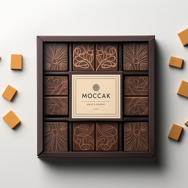 Photo of chocolate box cuboid design artisanal paper packagingmedium blank clean concept packaging