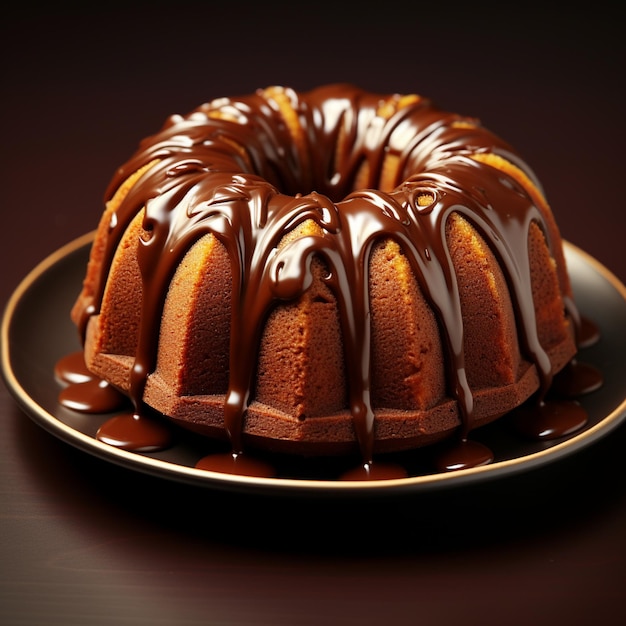 Photo of a chocolate cake with chocolate and nuts on top