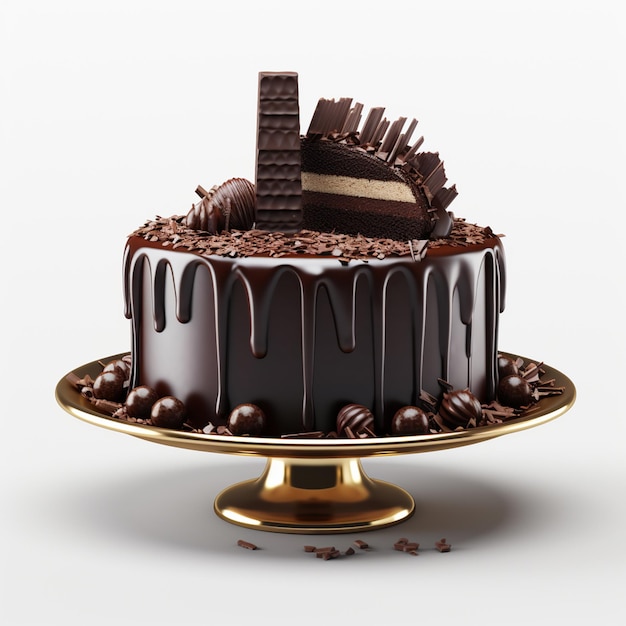 Photo of a chocolate cake with chocolate and nuts on top