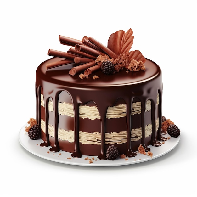 Photo of a chocolate cake with chocolate and nuts on top