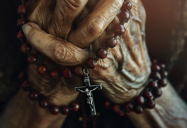 Фото христианских молитв руки, держащие крест во время молитвы