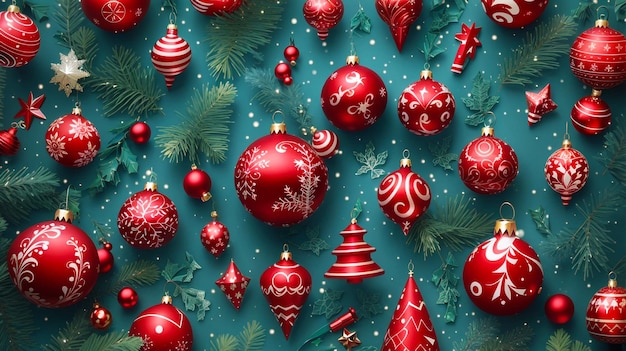 Photo christmas pattern background with christmas tree bauble present