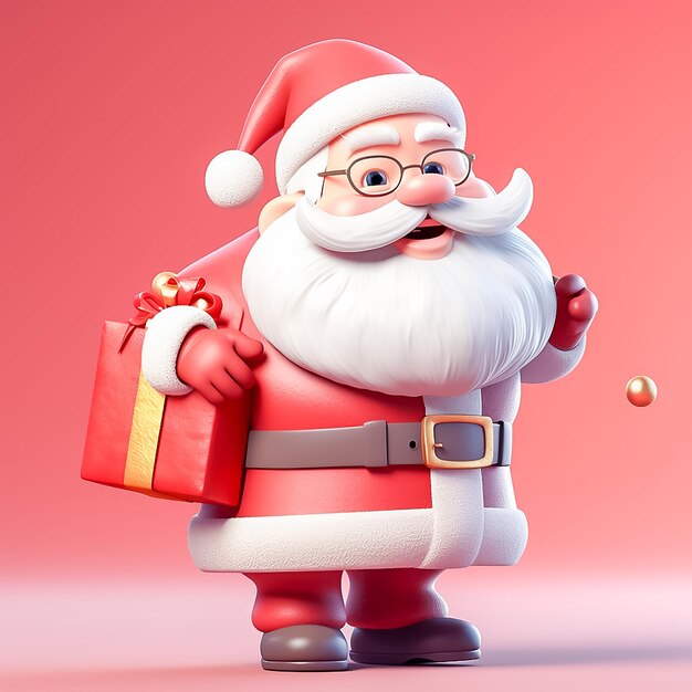 Photo of Christmas Santa Claus with bag Realistic 3d cartoon character