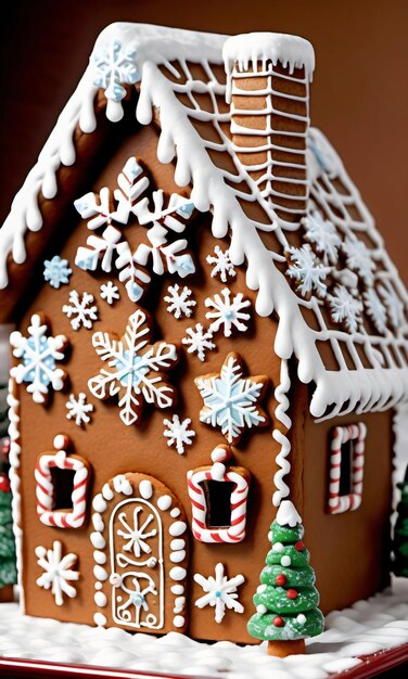 Photo photo of christmas snowflakes adorning a gingerbread hous