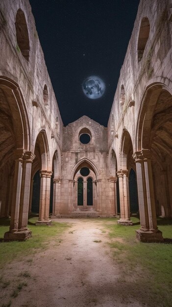 Photo a photo of a church with the moon in the sky