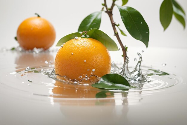 Photo citrus fruit isolated on white background orange with wet leaf