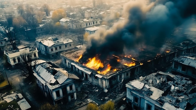 Photo of city after bombing Aerial view Generative AI