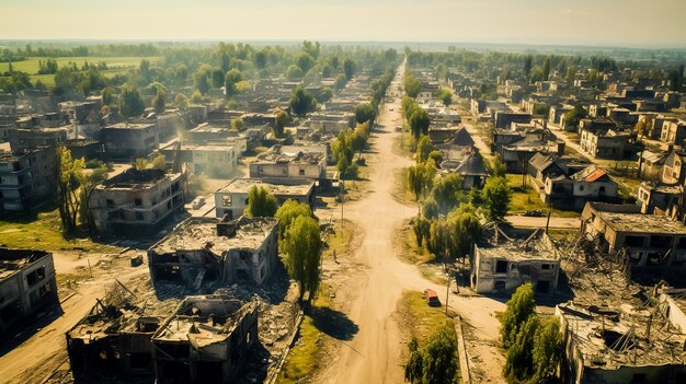 Foto foto della città dopo il bombardamento vista aerea ai generativa