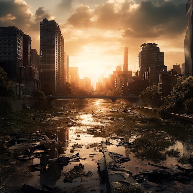 Photo photo of a city after climate change similar to last of us