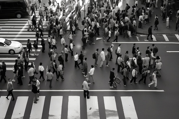 A photo above city center full busy with people walking