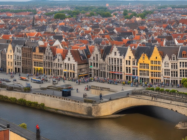Фотография города в центре Гента городской пейзаж Бельгии