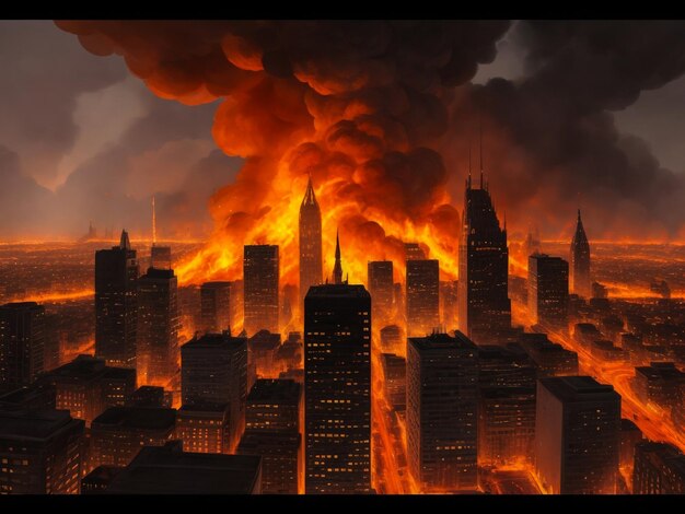 Photo photo of city on fire