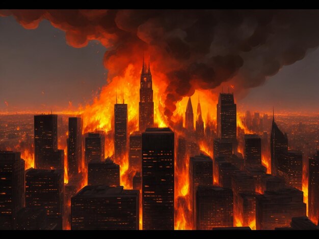 Photo of city on fire