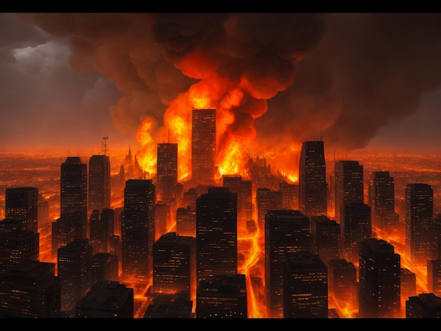 Photo photo of city on fire