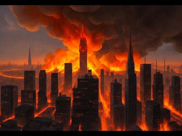 Photo photo of city on fire