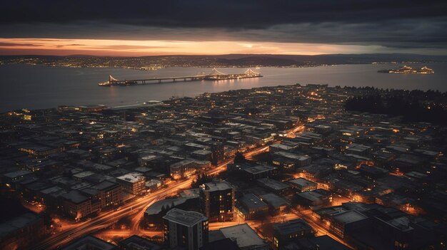 夕暮れ の 市 の 光 の 写真