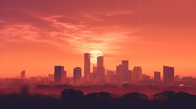 Photo a photo of a city skyline with silhouetted buildings sunset backdrop