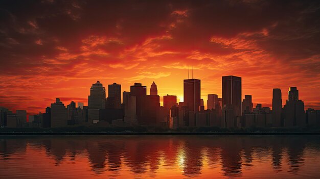 Photo a photo of a city skyline with tall buildings sunset glow