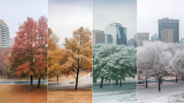 A Photo of Cityscape Transformed by Seasons