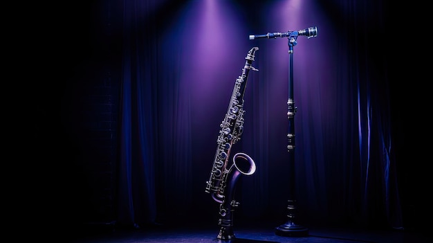 Photo a photo of a clarinet in a classical music hall with soft stage lighting