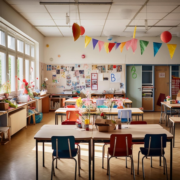 photo of a class room at the first school day daylight decoration colorful