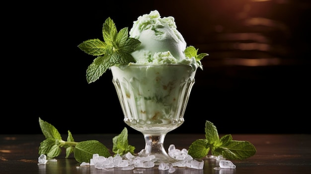 A photo of a classic mint julep ice cream sundae