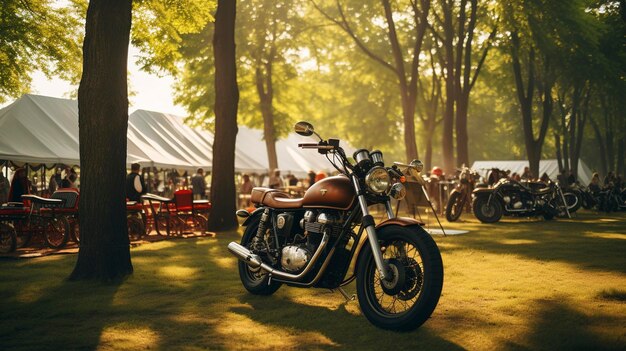 Photo a photo of a classic motorcycle show in a park