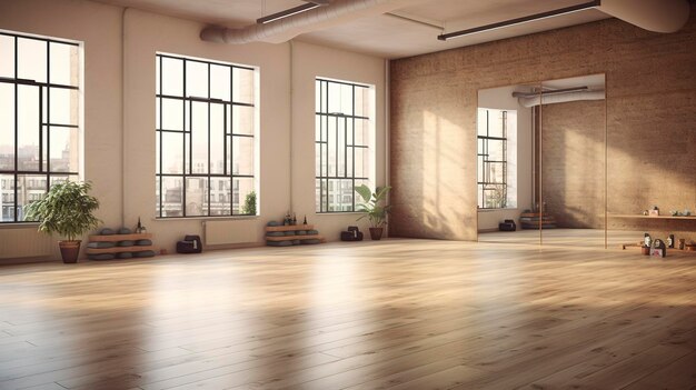 A photo of a clean and empty yoga studio