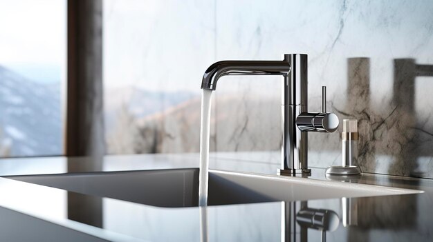 A photo of a clean polished faucet and sink