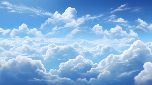 Photo of a clear blue sky with fluffy white clouds