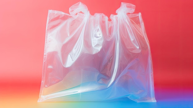 A photo of a clear plastic bag colorful background backdrop