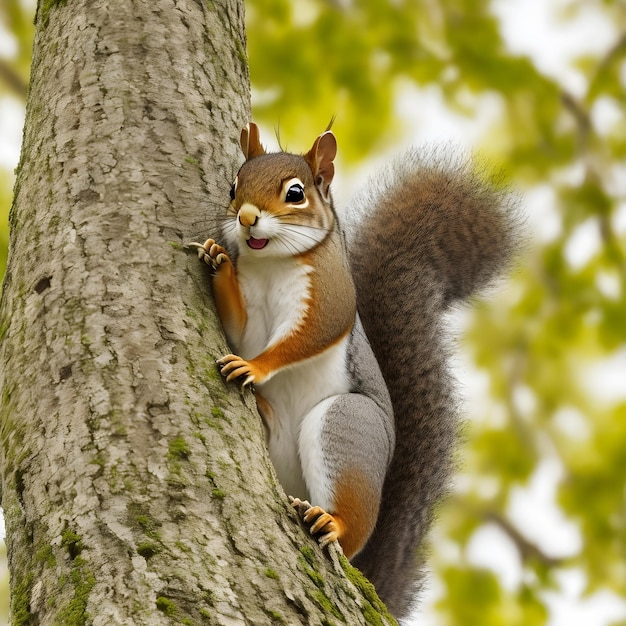 Photo the clever squirrel perched on a tree branch looking mischievous ai generated