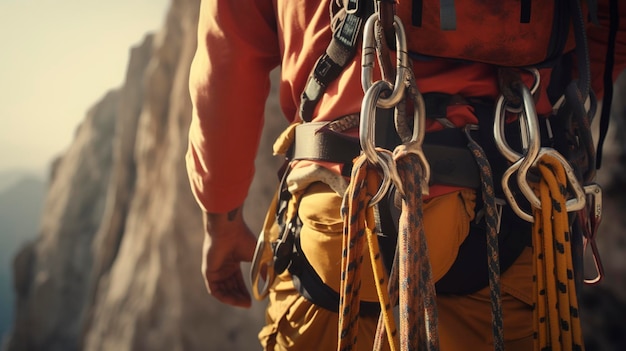 Photo a photo of a climber with carabiners and ropes