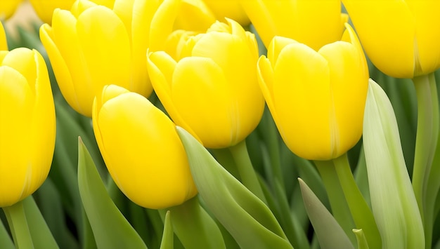 Photo close up of beautiful yellow tulips