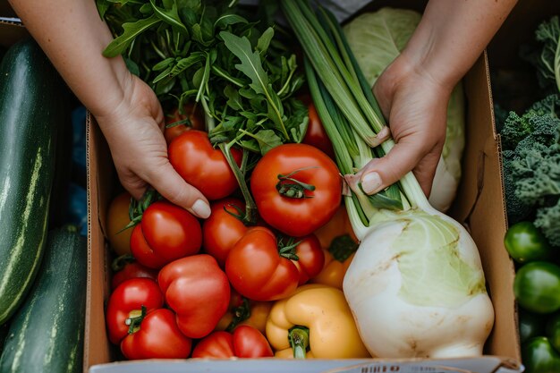 photo close up of box with vegetables in hands