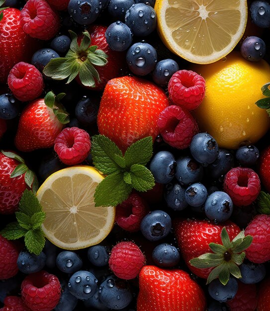 Photo close up of different colorful fruits background