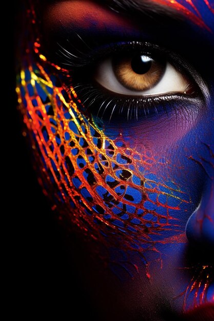 Photo close up of female model with neon body art