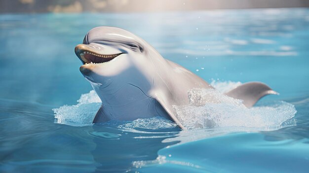 A photo of a close up of a graceful dolphin in water