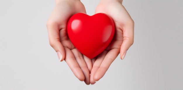 Photo close up hands holding red heart for international heart day concept