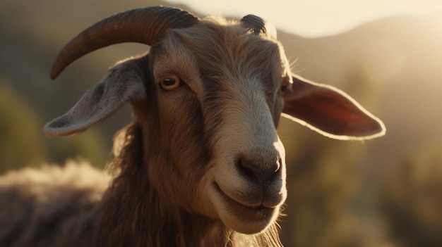 PHOTO CLOSE UP HORNED GOAT