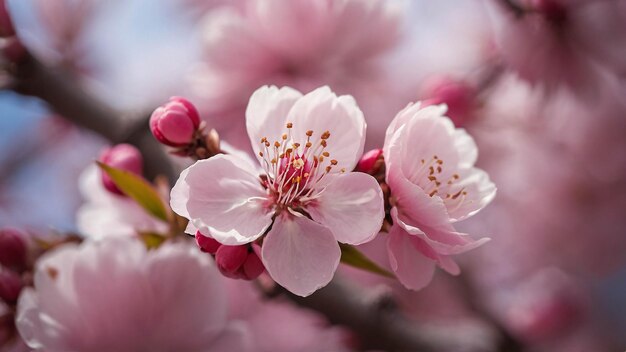 写真 春の自然風景でくピンクの桜の花のクローズアップ写真