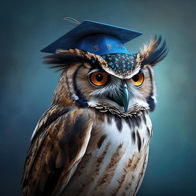 Photo close up of owl in graduation hat created using generative ai technology