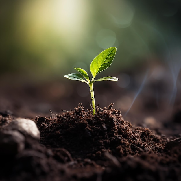 Photo close up picture of the growing a plant on soil