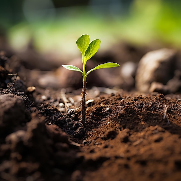 Photo close up picture of the growing a plant on soil