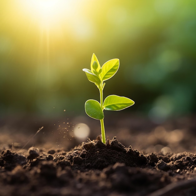 Photo close up picture of the growing a plant on soil