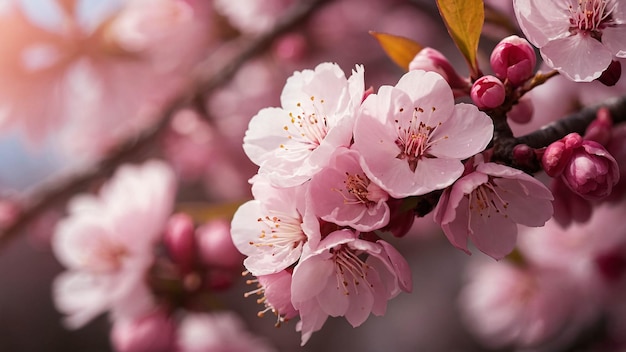 Photo Close Up of Pink Cherry Blossom Sakura Flower Blooming in Spring Nature Landscape