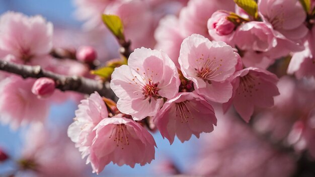 Photo Close Up of Pink Cherry Blossom Sakura Flower Blooming in Spring Nature Landscape