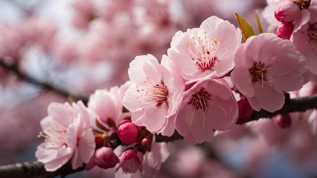 Photo Close Up of Pink Cherry Blossom Sakura Flower Blooming in Spring Nature Landscape