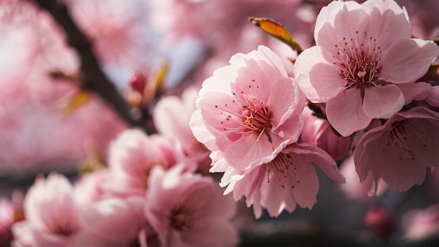 Photo Close Up of Pink Cherry Blossom Sakura Flower Blooming in Spring Nature Landscape