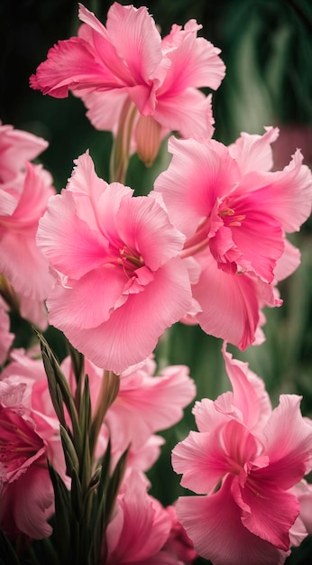Photo photo close up on pink gladiolus flower details ai generated